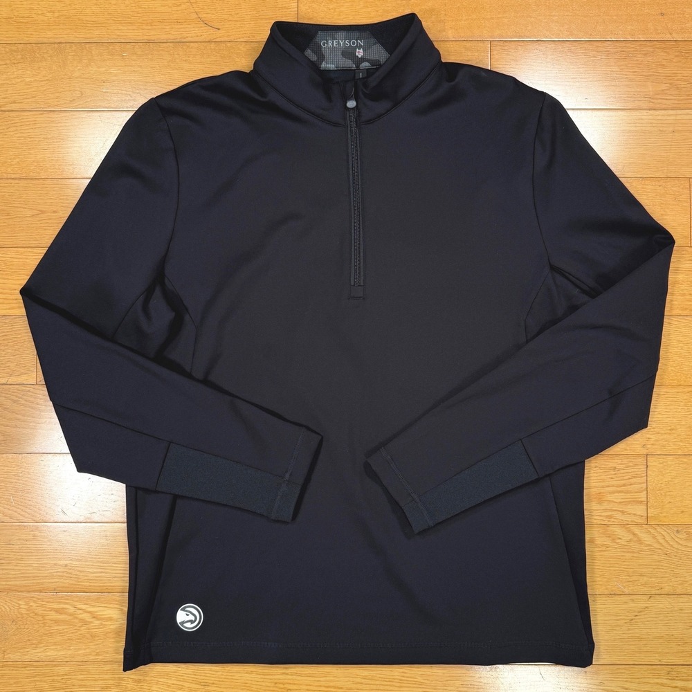 Greyson X Atlanta‎ Hawks Quarter Zip Pullover Black Performance Sweater Large